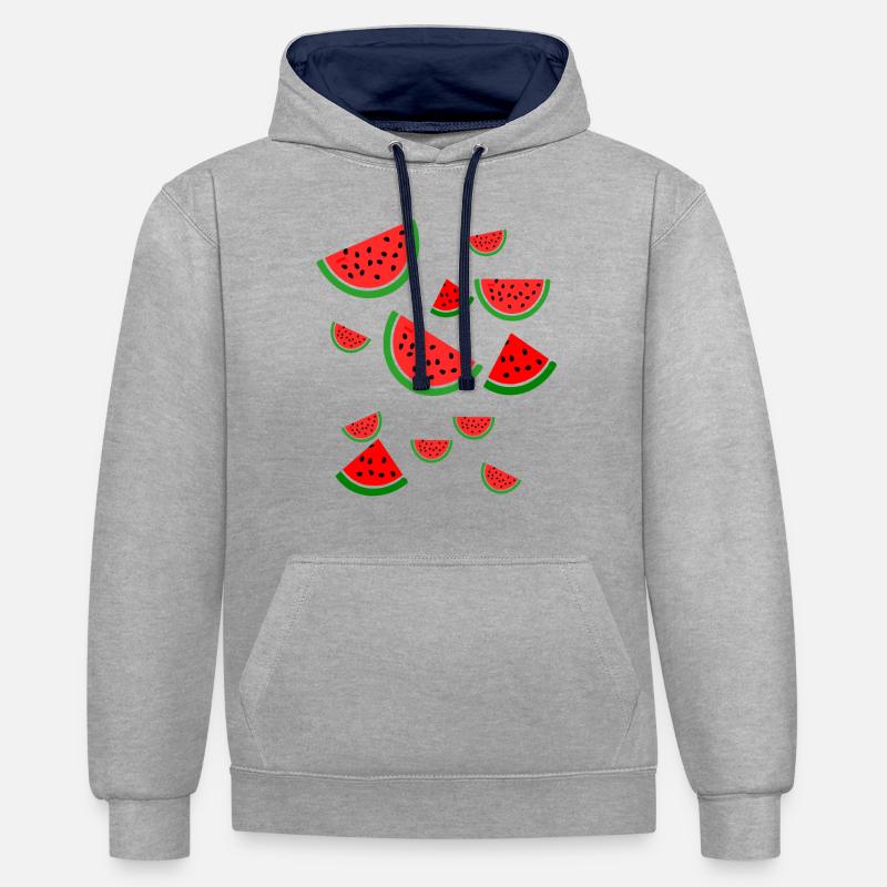 Melon pastèque - Sweat à capuche contrasté - gris chiné/bleu marine