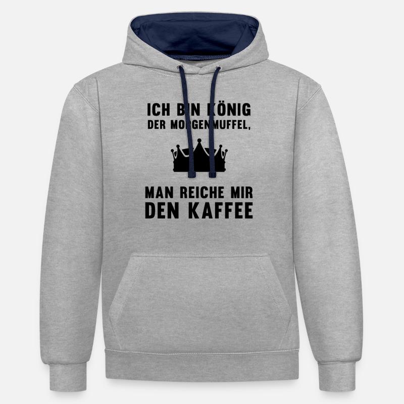 Morgenmuffel Kaffee-König Geschenkidee - Kontrast-Hoodie - Grau meliert/Navy