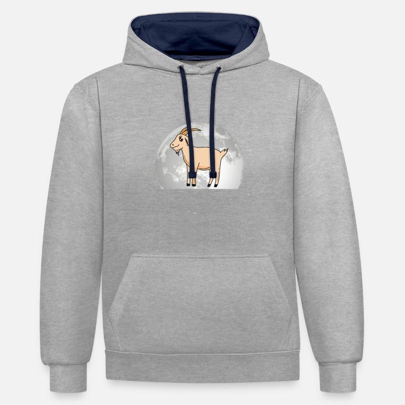 Chèvres, Lune, Chèvre Hôte, Chèvre - Sweat à capuche contrasté - gris chiné/bleu marine