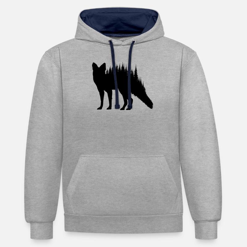 Fox Silhouette Beauté Sauvage - Sweat à capuche contrasté - gris chiné/bleu marine