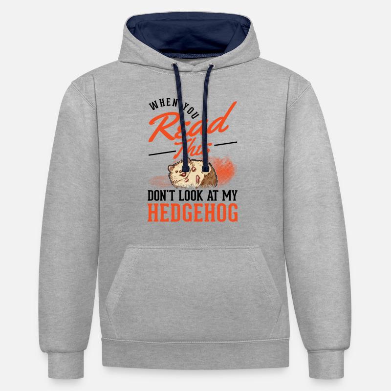 Hérisson Cadeau Hérisson épineux - Sweat à capuche contrasté - gris chiné/bleu marine