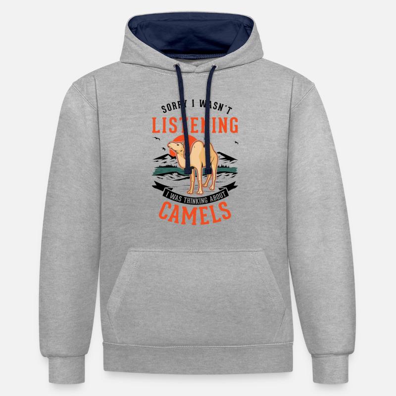 Kamel Dromedar Ägypten Geschenk Großkamel - Kontrast-Hoodie - Grau meliert/Navy