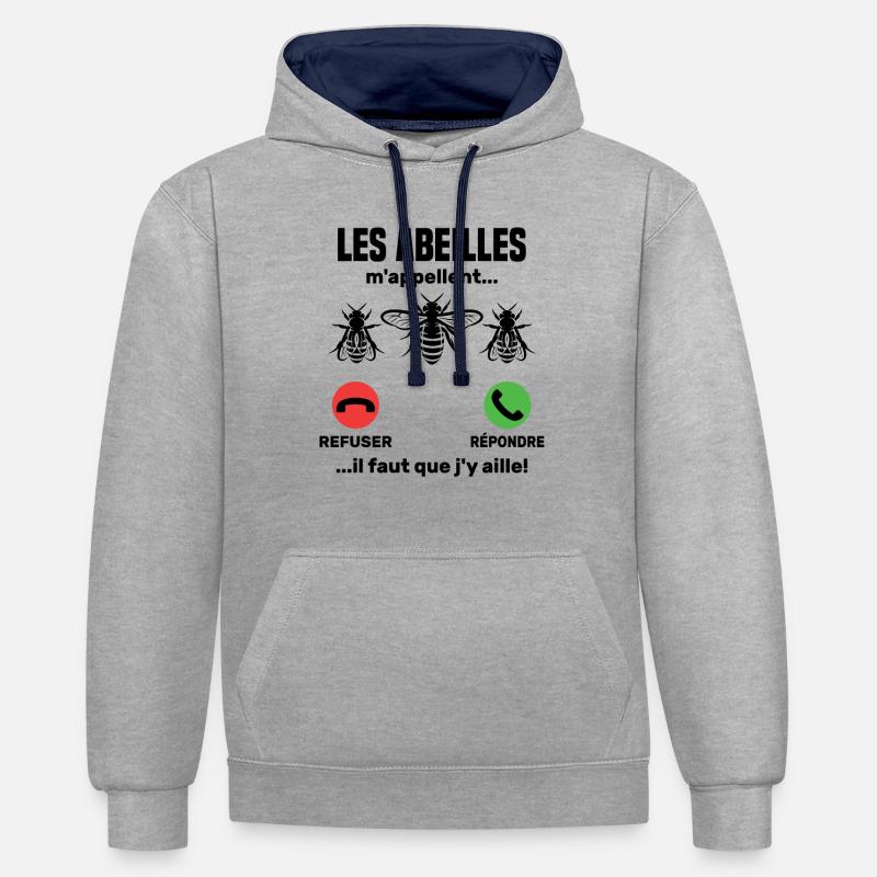 Les abeilles m appellent... - Sweat à capuche contrasté - gris chiné/bleu marine