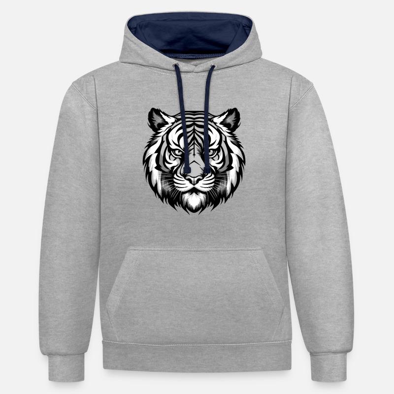 Tête d’animal tigre - Sweat à capuche contrasté - gris chiné/bleu marine