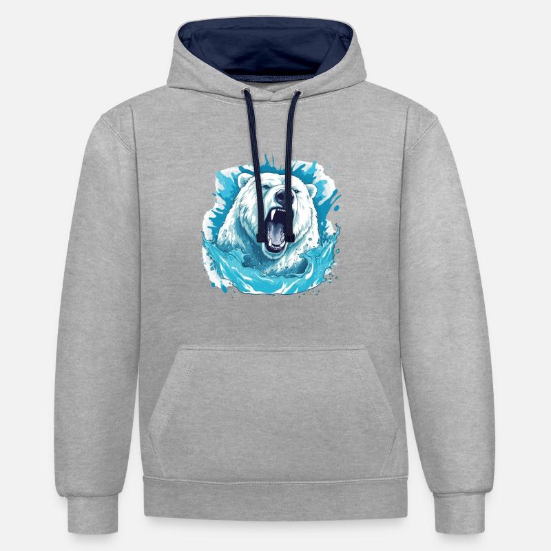 Polar Roar – Bluebear Art - Sweat à capuche contrasté - gris chiné/bleu marine