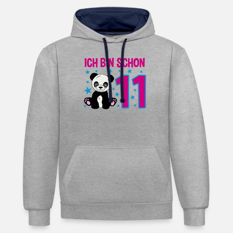 Onzième anniversaire – Panda Power - Sweat à capuche contrasté - gris chiné/bleu marine