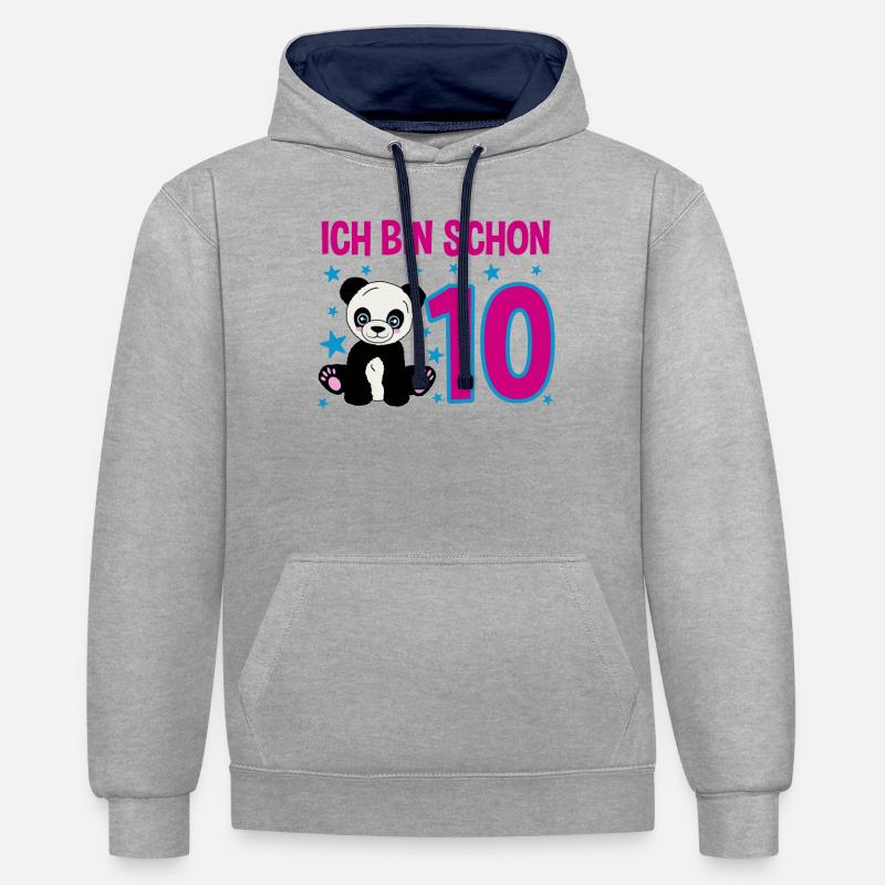 Dix ans – Panda Jubilation - Sweat à capuche contrasté - gris chiné/bleu marine