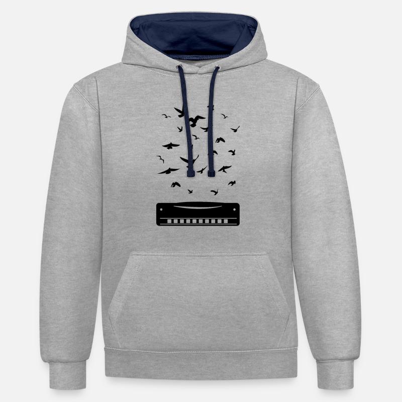 Harmonica Instrumant Harmonica Player - Contrast hoodie - heather grey/navy