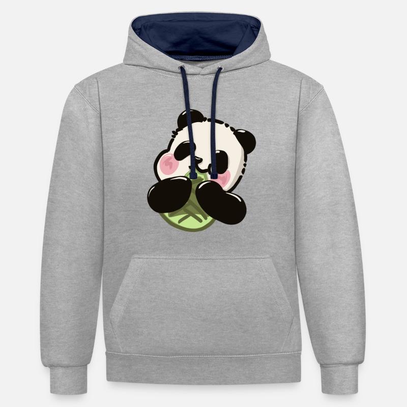 Panda mignon – Snack en bambou - Sweat à capuche contrasté - gris chiné/bleu marine
