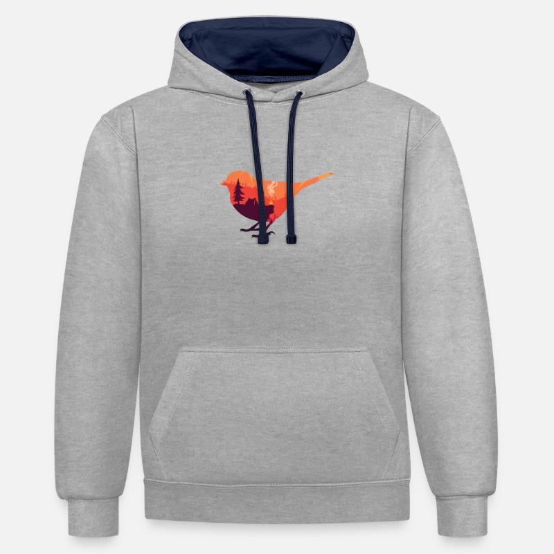 Oiseaux et randonnée - Sweat à capuche contrasté - gris chiné/bleu marine