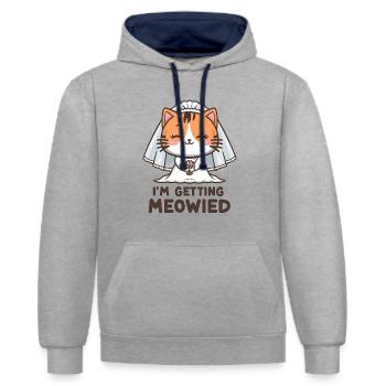 I'm Getting Meowied Braut Katze JGA Kawaii Cat - Kontrast-Hoodie - Grau meliert/Navy - Vorne - Liana (172cm) & Jaron (178cm)