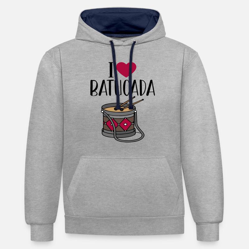 Humour tambour batucada - Sweat à capuche contrasté - gris chiné/bleu marine