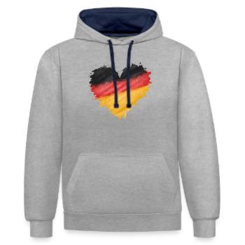 Allemagne Allemagne Allemand GER Almanya Alemania - Sweat à capuche contrasté - gris chiné/bleu marine - Devant - Liana (172cm) & Jaron (178cm)