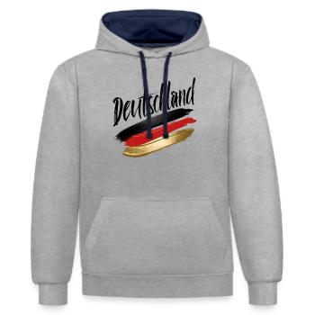 Deutschland Deutscher Deutsch GER Almanya Alemania - Kontrast-Hoodie - Grau meliert/Navy - Vorne - Liana (172cm) & Jaron (178cm)