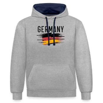 Allemagne Allemagne Allemand GER Almanya Alemania - Sweat à capuche contrasté - gris chiné/bleu marine - Devant - Liana (172cm) & Jaron (178cm)