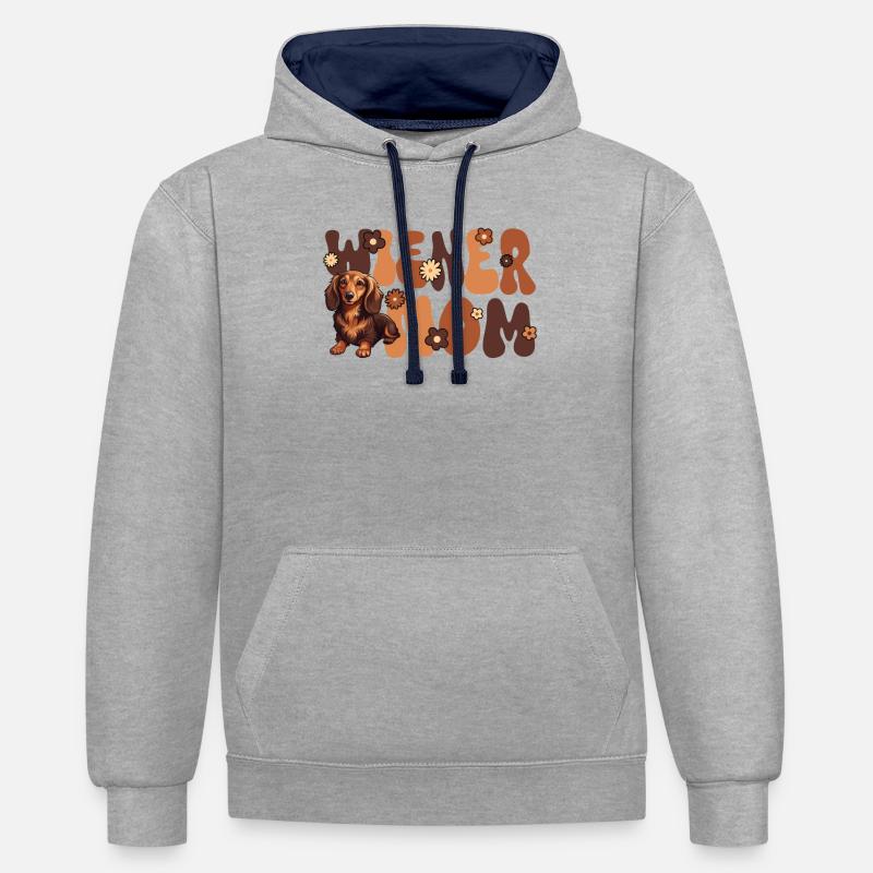 Maman viennoise groovy teckel - Sweat à capuche contrasté - gris chiné/bleu marine
