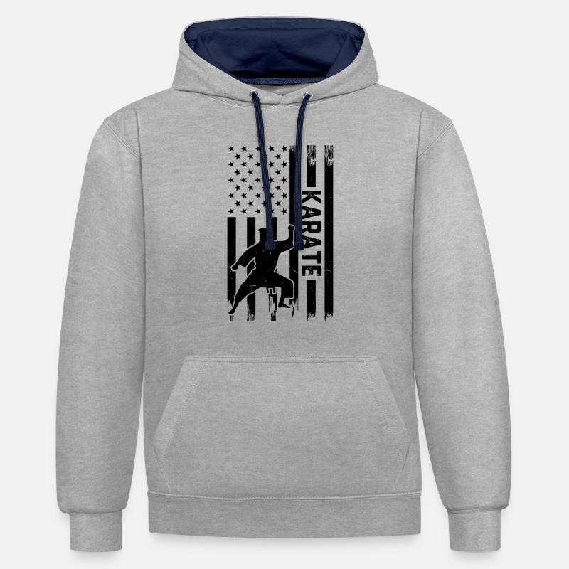 Karaté Drapeau américain Karaté - Sweat à capuche contrasté - gris chiné/bleu marine