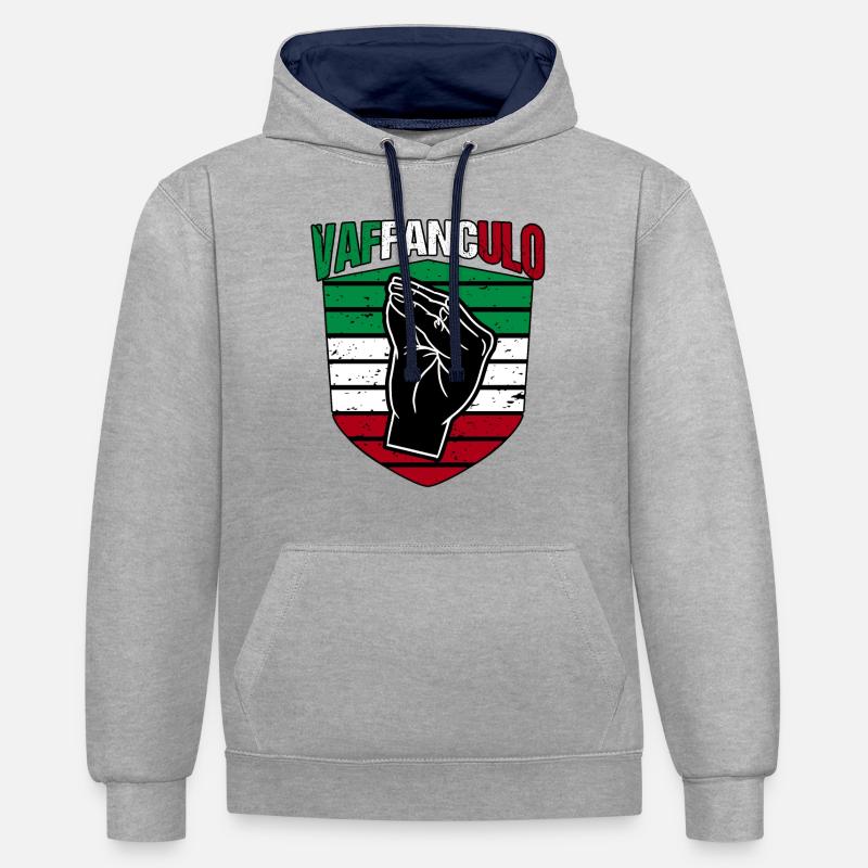 Italie Vaffanculo italien - Sweat à capuche contrasté - gris chiné/bleu marine