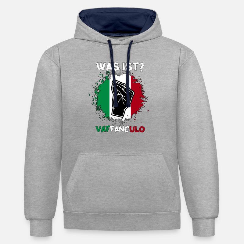 Italie Vaffanculo italien - Sweat à capuche contrasté - gris chiné/bleu marine