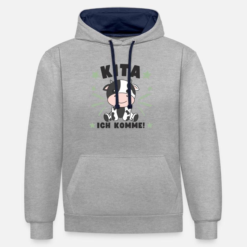 Kita j’arrive Kitakind Vache - Sweat à capuche contrasté - gris chiné/bleu marine