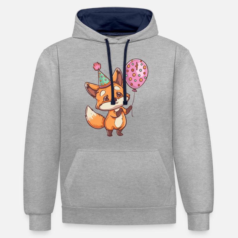 Renard Anniversaire Bébé - Sweat à capuche contrasté - gris chiné/bleu marine