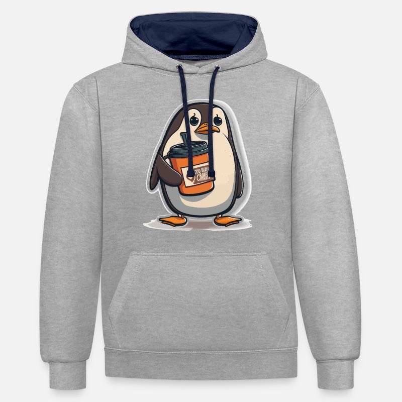 Pengu L - Sweat à capuche contrasté - gris chiné/bleu marine
