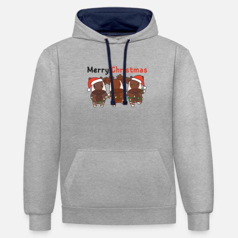Okapi Noël Hiver Animaux Okapi - Sweat à capuche contrasté - gris chiné/bleu marine