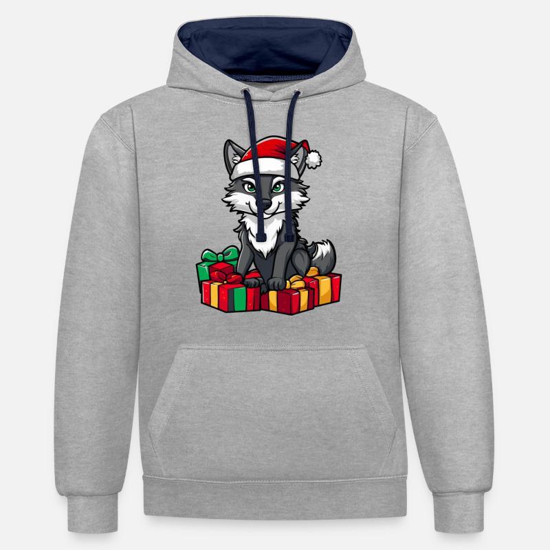 Cadeaux de Noël Loup - Sweat à capuche contrasté - gris chiné/bleu marine