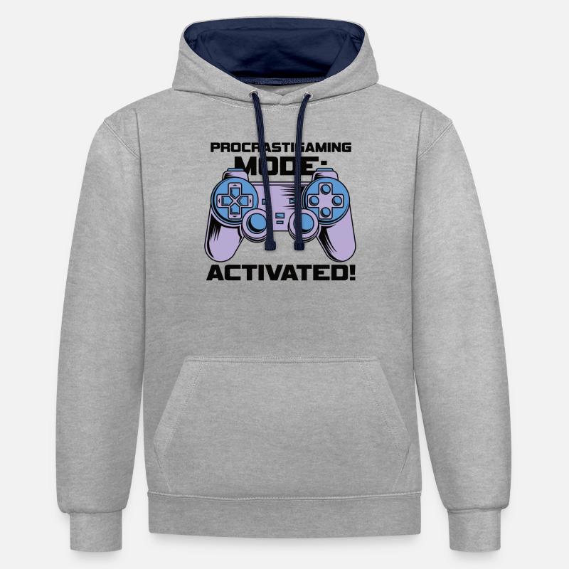 Gamer Procrastimode de jeu activé - Sweat à capuche contrasté - gris chiné/bleu marine