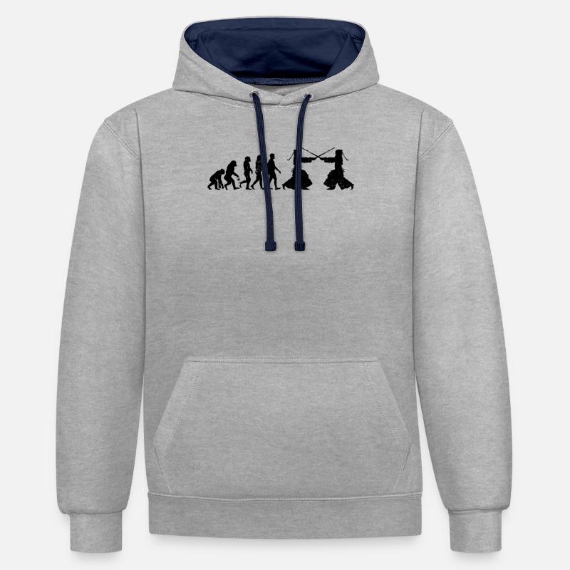 Kendo Evolution Kendo Combattant - Sweat à capuche contrasté - gris chiné/bleu marine