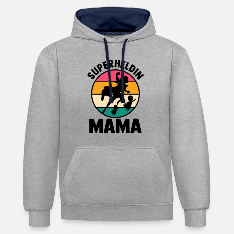 Mutter Superheldin Mama - Kontrast-Hoodie - Grau meliert/Navy