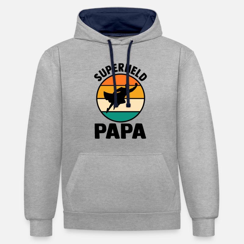 Père Papa Super-héros - Sweat à capuche contrasté - gris chiné/bleu marine