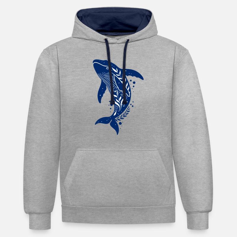 Le rorqual bleu - Sweat à capuche contrasté - gris chiné/bleu marine