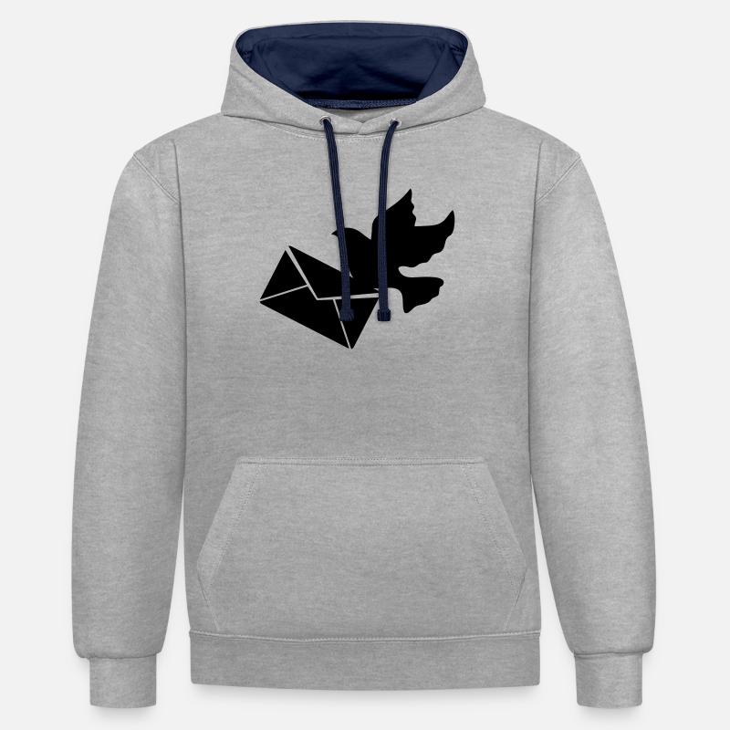 Pigeon voyageur avec une lettre - Sweat à capuche contrasté - gris chiné/bleu marine