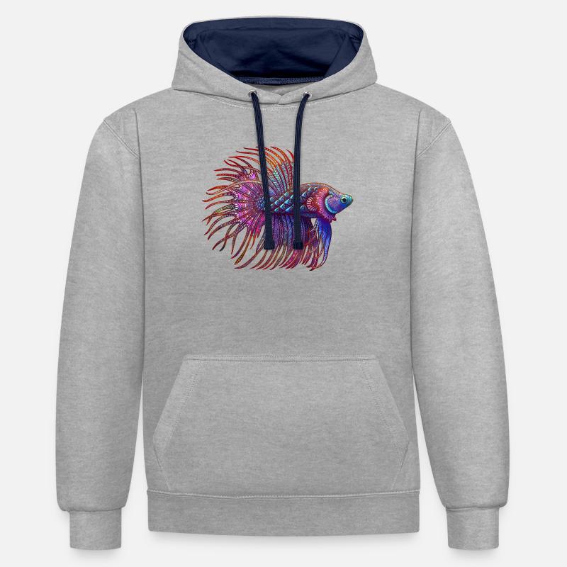Couleur Betta Zentangle - Sweat à capuche contrasté - gris chiné/bleu marine