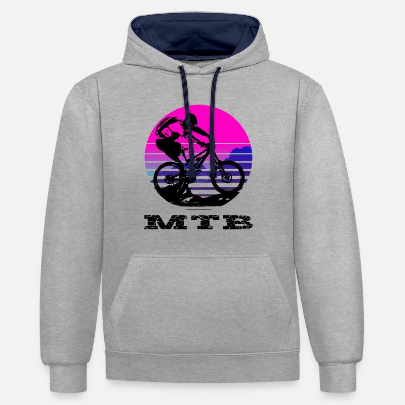 VTT - Sweat à capuche contrasté - gris chiné/bleu marine