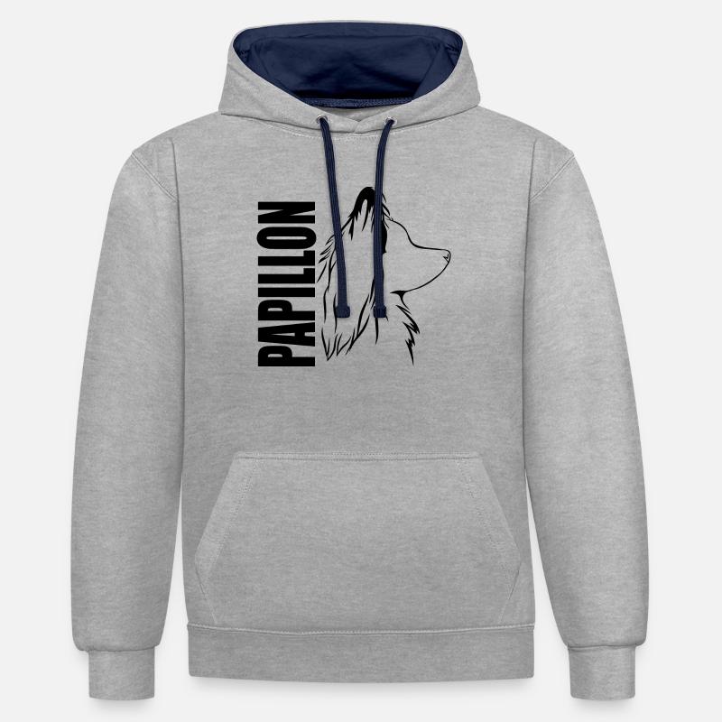 PAPILLON Profil Chiens Chien Wilsigns - Sweat à capuche contrasté - gris chiné/bleu marine