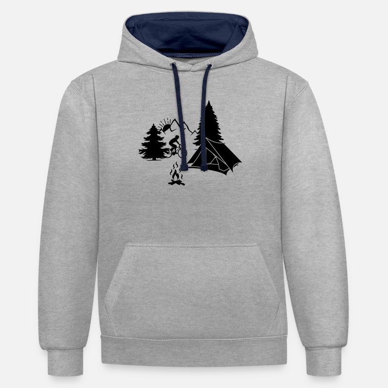 Camping de vacances à vélo - Sweat à capuche contrasté - gris chiné/bleu marine