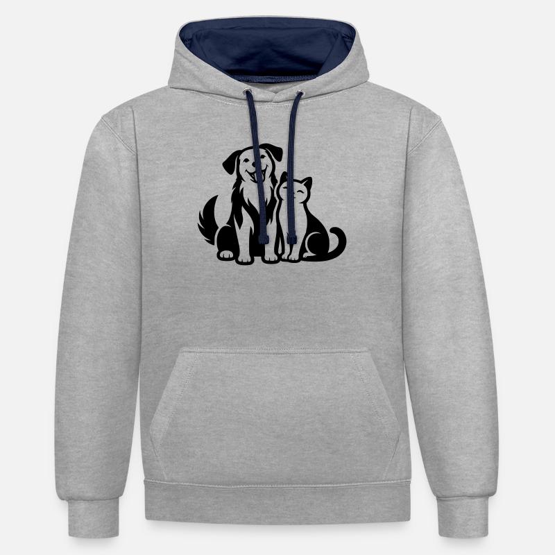 Animaux - Sweat à capuche contrasté - gris chiné/bleu marine