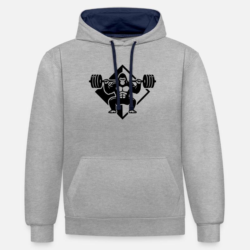 Gorille - Sweat à capuche contrasté - gris chiné/bleu marine