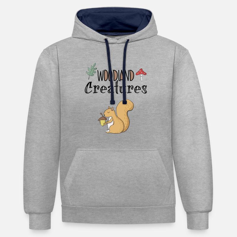 Eichhörnchen Wald Waldbewohner Baum Haselnuss - Kontrast-Hoodie - Grau meliert/Navy