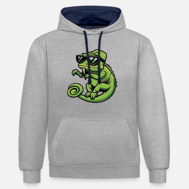 Chameleon Cool Comic - Kontrast-Hoodie - Grau meliert/Navy
