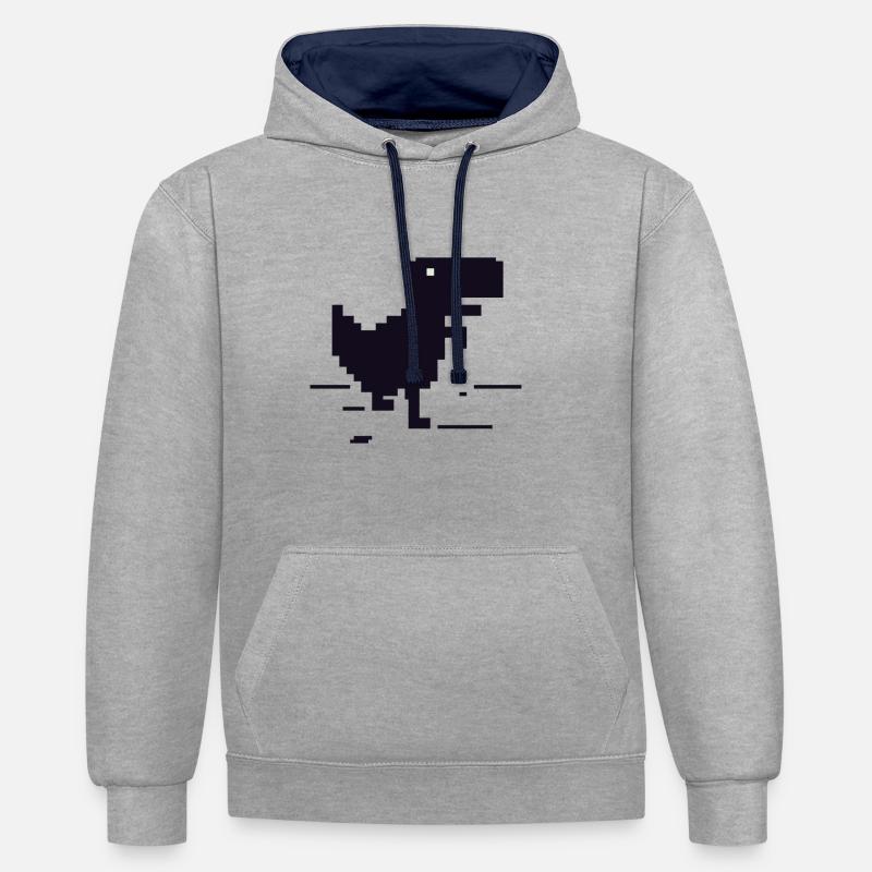Dinosaure pixel rétro - Sweat à capuche contrasté - gris chiné/bleu marine