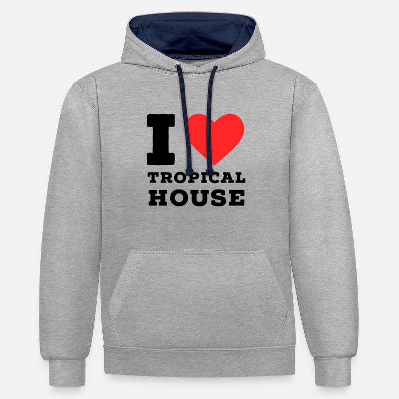J’adore la maison tropicale - Sweat à capuche contrasté - gris chiné/bleu marine