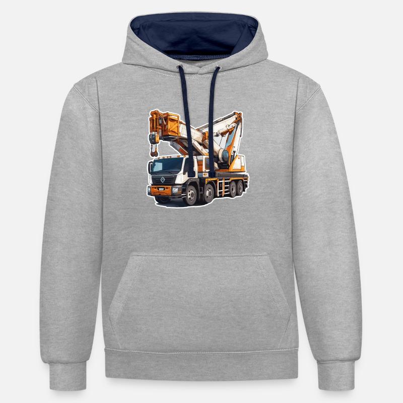 Kran / Baustelle / Seilwinde / Kransystem - Kontrast-Hoodie - Grau meliert/Navy