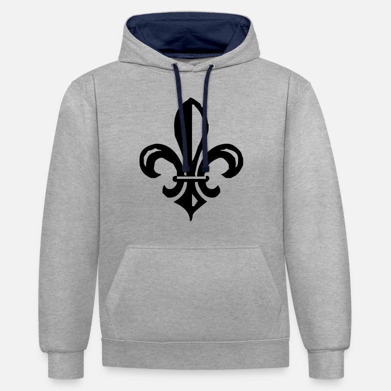 fleur de lis french lily - Sweat à capuche contrasté - gris chiné/bleu marine