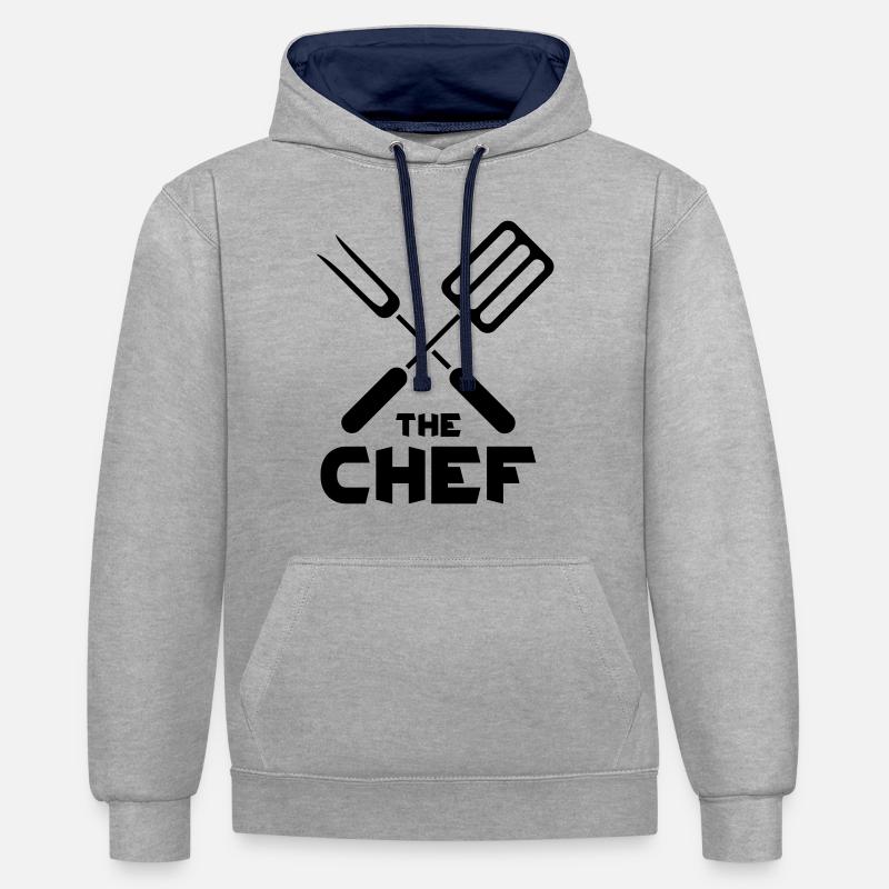 The Chef - Sweat à capuche contrasté - gris chiné/bleu marine