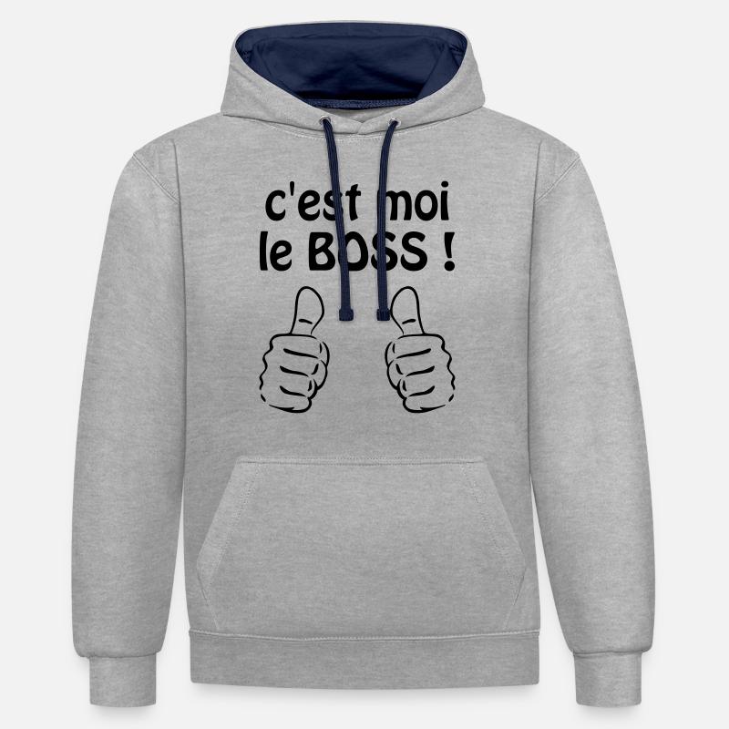 C'est moi le boss ! Humour / Citation / Blague - Sweat à capuche contrasté - gris chiné/bleu marine