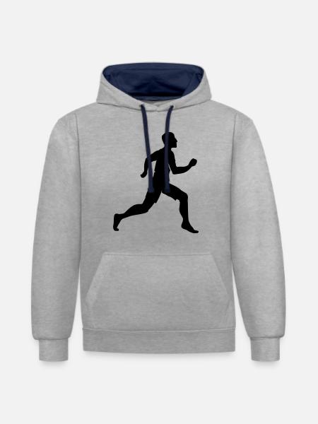 Runner / Läufer (1c) - Kontrast-Hoodie - Grau meliert/Navy