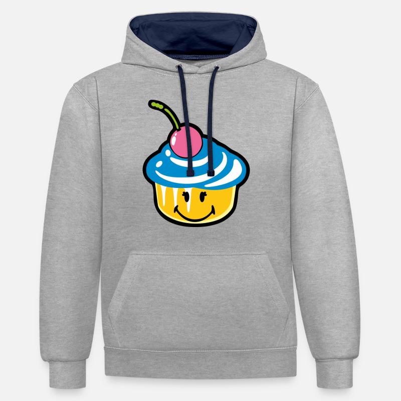 Smiley Kawaii Cupcake - Sweat à capuche contrasté - gris chiné/bleu marine